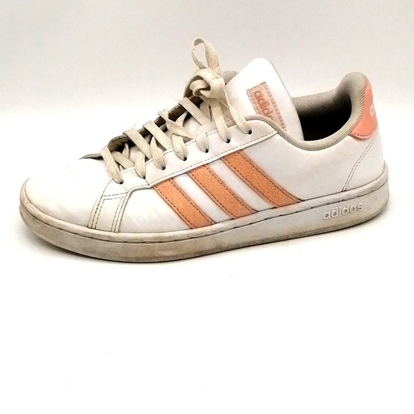 Adidas Womens Sneaker White Pink Trim Lace Up Walking Shoe Round Toe Low Top 8.5 - Picture 1 of 11